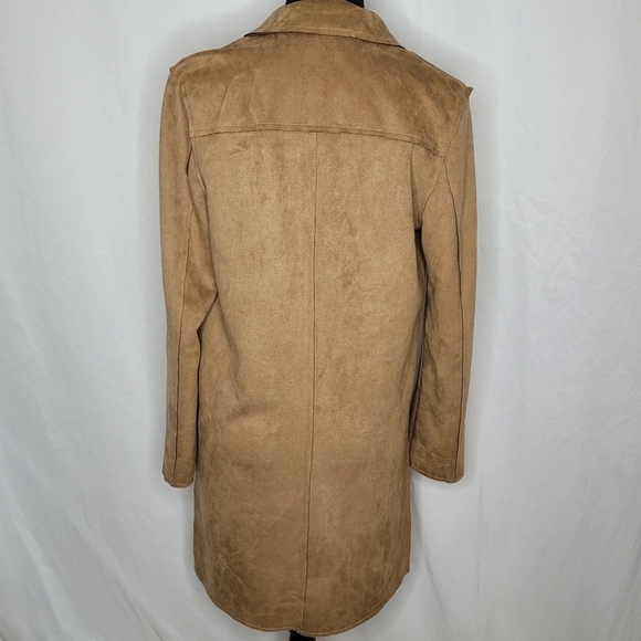 Tahari Cognac Faux Leather Open Front Roll-Tab Sleeve Long Blazer/Jacket - Sz XS - Picture 5 of 15